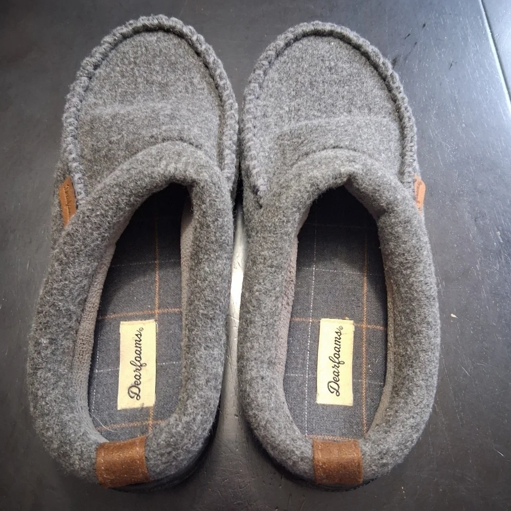 Dearfoams Grey Memory Foam Men's Slippers Size 7